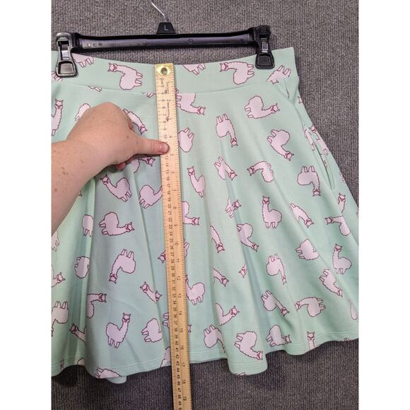 Hot Topic Llama Print Skirt Womens Small Mint Green Swing Pull On Stretch Pocket - Picture 8 of 12